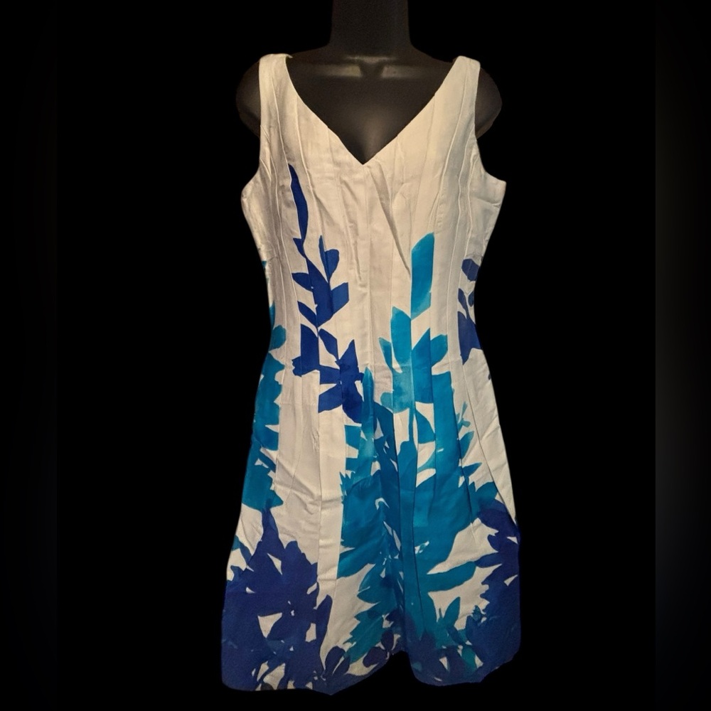 Jones New York White and Blue Sleeveless Sundress